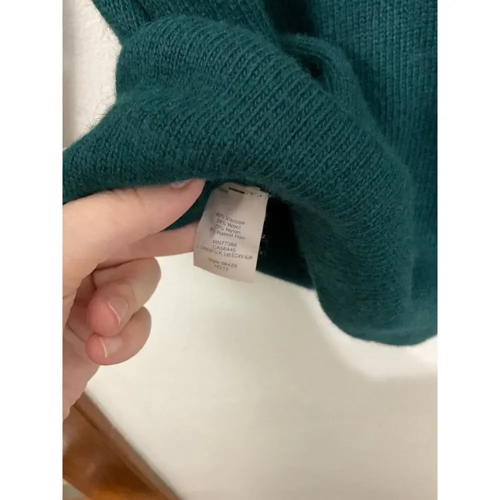 J. Crew Green Wool/Rabbit Hair Blend Sweater Jeweled Neckline Size Large Womens